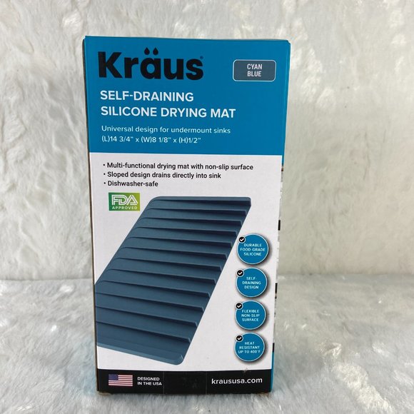 KRAUS Self-Draining Silicone Dish Drying Mat  Cyan Blue New - Picture 3 of 9